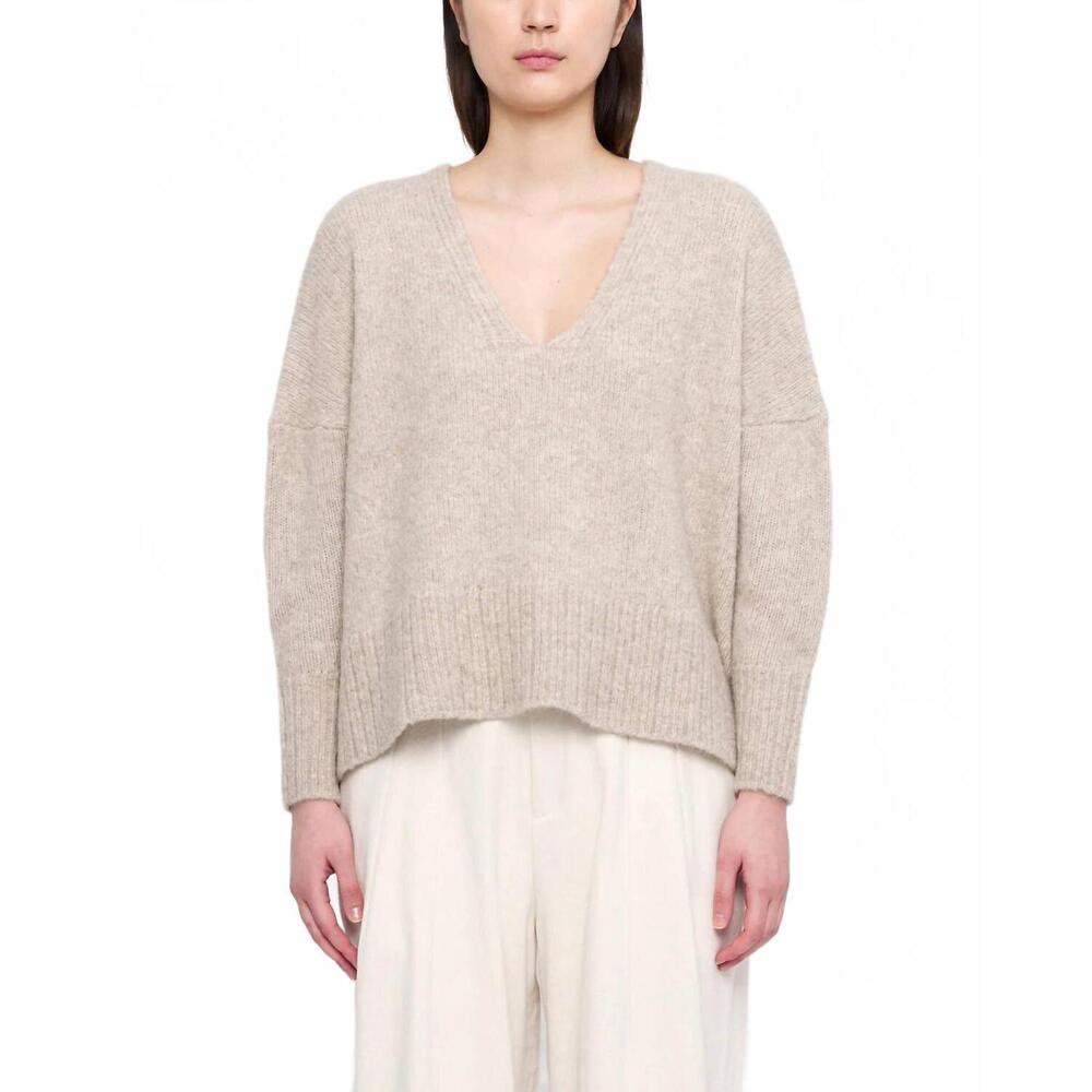 NEW 7115 BY SZEKI chunky v-neck sweater in light taupe
